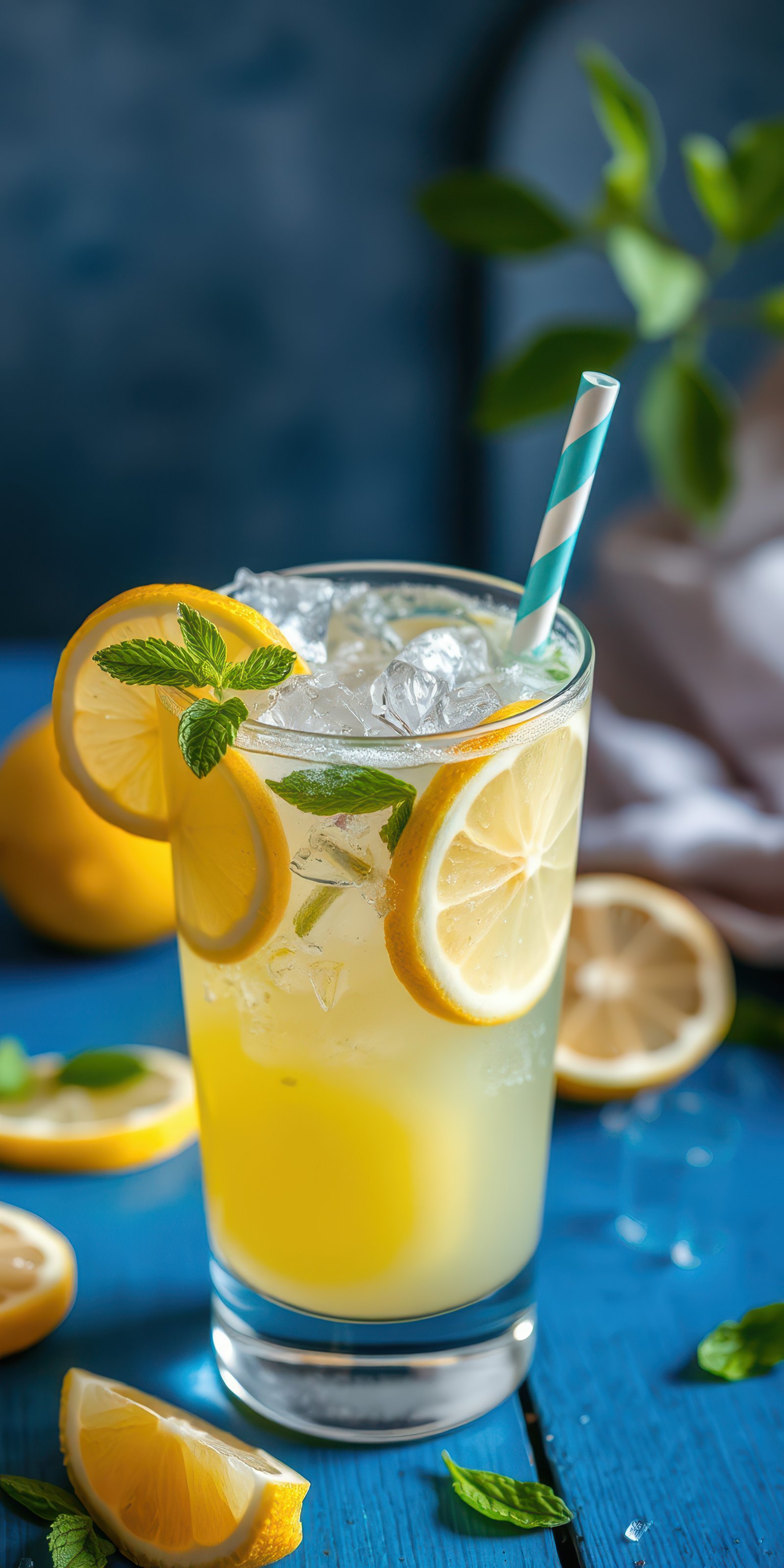 Refreshing lemonade with fresh mint and lemon slices served in a tall glass